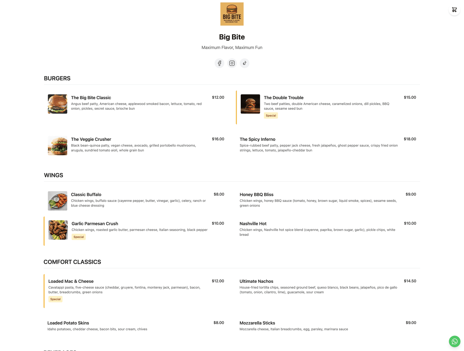 Restaurant Menu Demo